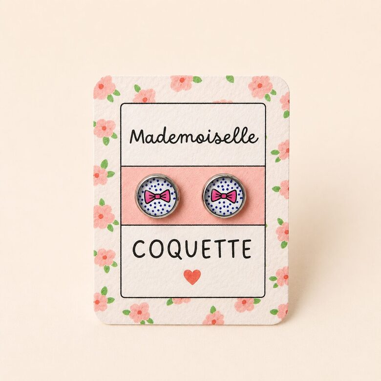 Bērnu auskari "Mademoiselle Coquette!" – Rozā bantītes