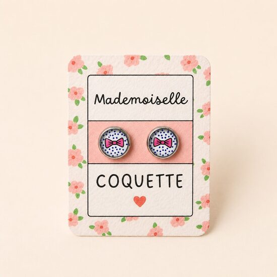 Bērnu auskari "Mademoiselle Coquette!" – Rozā bantītes
